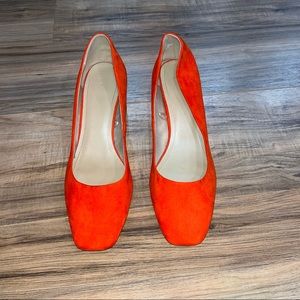 H&M red suede block heels